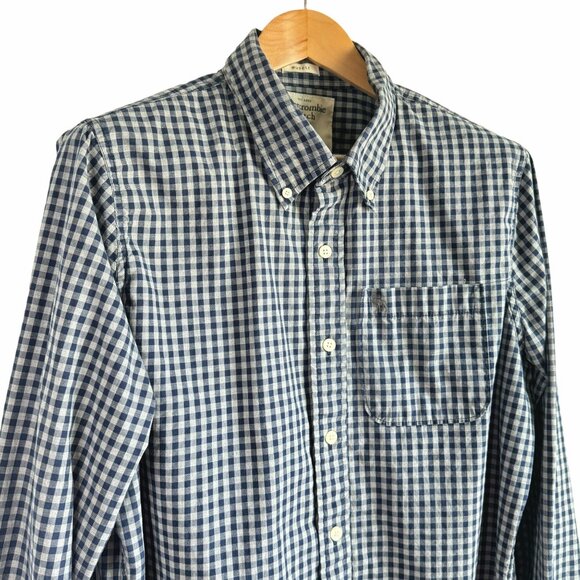 Abercrombie & Fitch Men's Blue Gingham Long Sleeve Muscle Fit Shirt Size XXL - Picture 5 of 15
